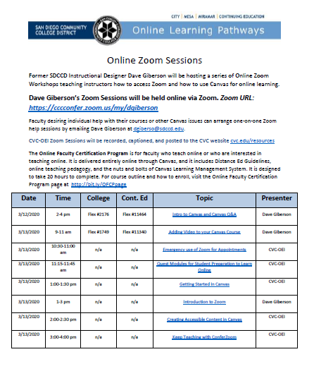 March 2020 Online Learning Pathways Training Schedule