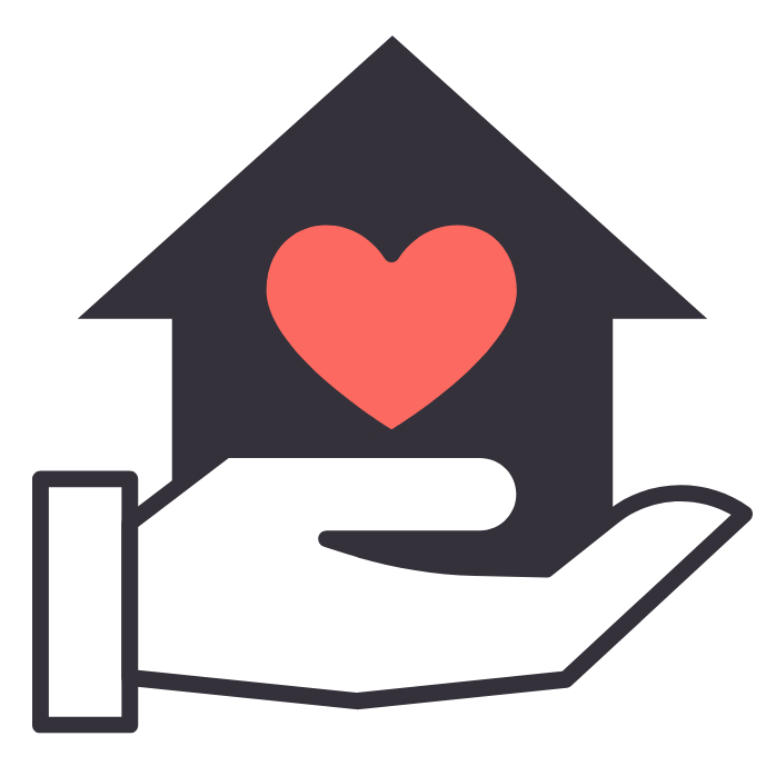 graphic of hand holding a house with a red heart in the middle
